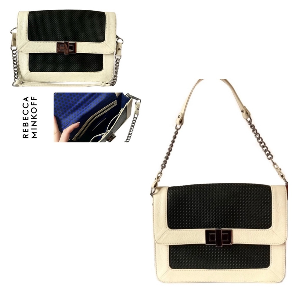 Rebecca Minkoff Black & Off White Two Tone Shoulder Flap Clutch Chain Bag